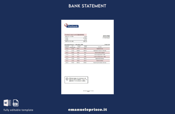 modello word di estratto conto bancario postale Bulgaria in stile verificato